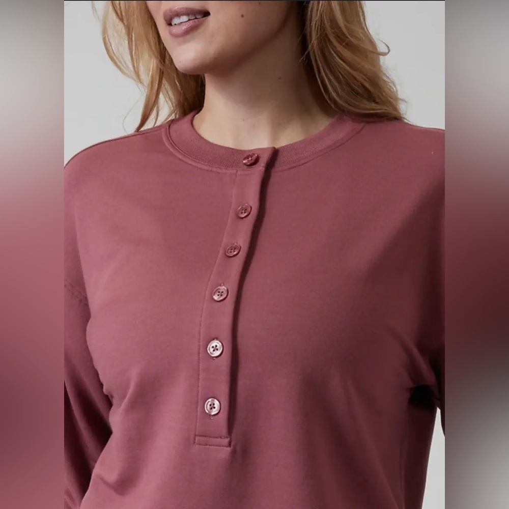 Athleta Balance Henley Button Pullover Sweatshirt in Tawny Rose Small $98